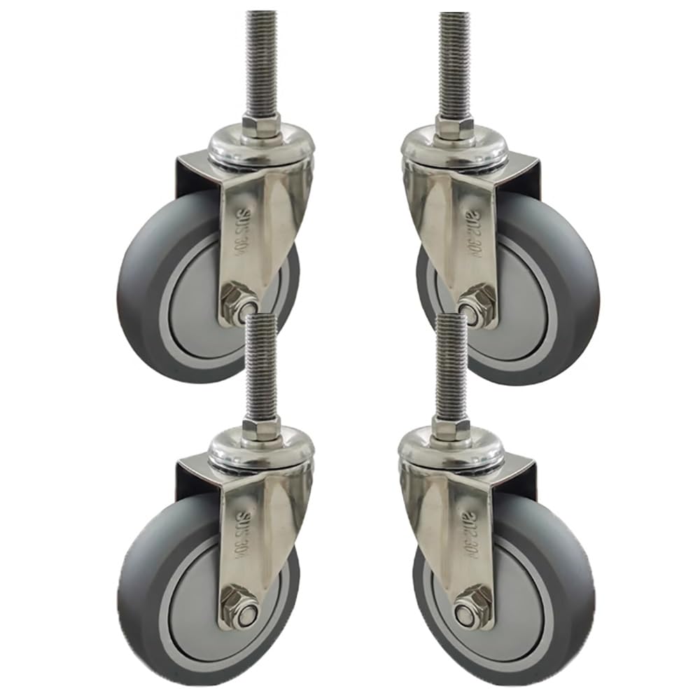 Ruote Pivottanti 3/4 Pollice con Freni, 4 Pezzi TPR Ruote in Gomma, M12 Silenziose Stelo Filettato Ruote per Carrelli, Mobili, Mobiletti(Swivel,3 inch)