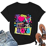 I Love The 80's Shirts for Women Vintage 80s Music Tee 80s Theme Party Short Sleeve Tops Black