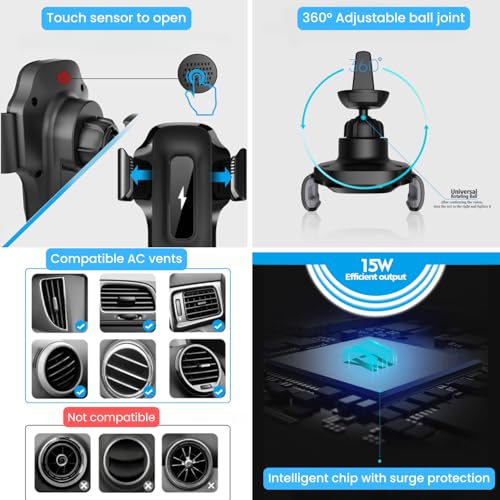Image of SEVENAIRE X15 Car Wireless Charger, 15W Fast Charging Car Mobile Holder with Auto Clamping, Compatible with iPhone, Samsung, Pixel & Other Qi Phones | Wireless Charger for Car (Jet Blk)