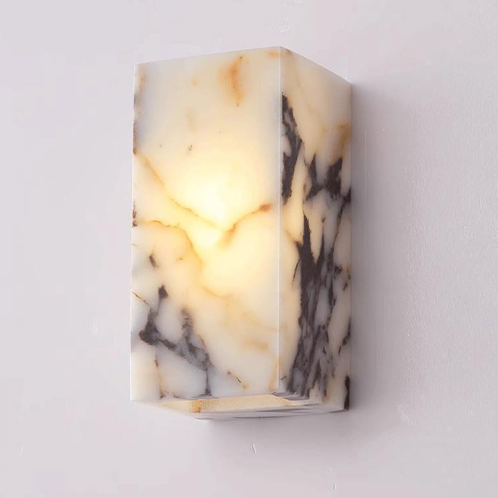 GUOGUOSM 6.3in Marble Wall Sconce, Modern Minimalist Style Rectangular Wall Light, Natural Alabaster Indoor Wall Lamp, Bedroom Corridor Stairs Decorative Lighting Fixtures.