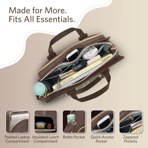Image of VAYA Zaelia Office Tote Bag for Women with Insulated Lunch Storage, Laptop Work Bag with Removable Shoulder Strap, Stylish Travel & Office Tote