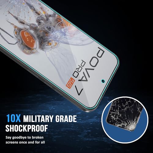 Image of FIRST MART Matte Anti-Glare Tempered Glass for Tecno Pova 7 and Pova 7 Pro With Installation Kit | Military-Grade Gaming Screen Protector & Cable Guard | Edge to Edge Coverage | Black