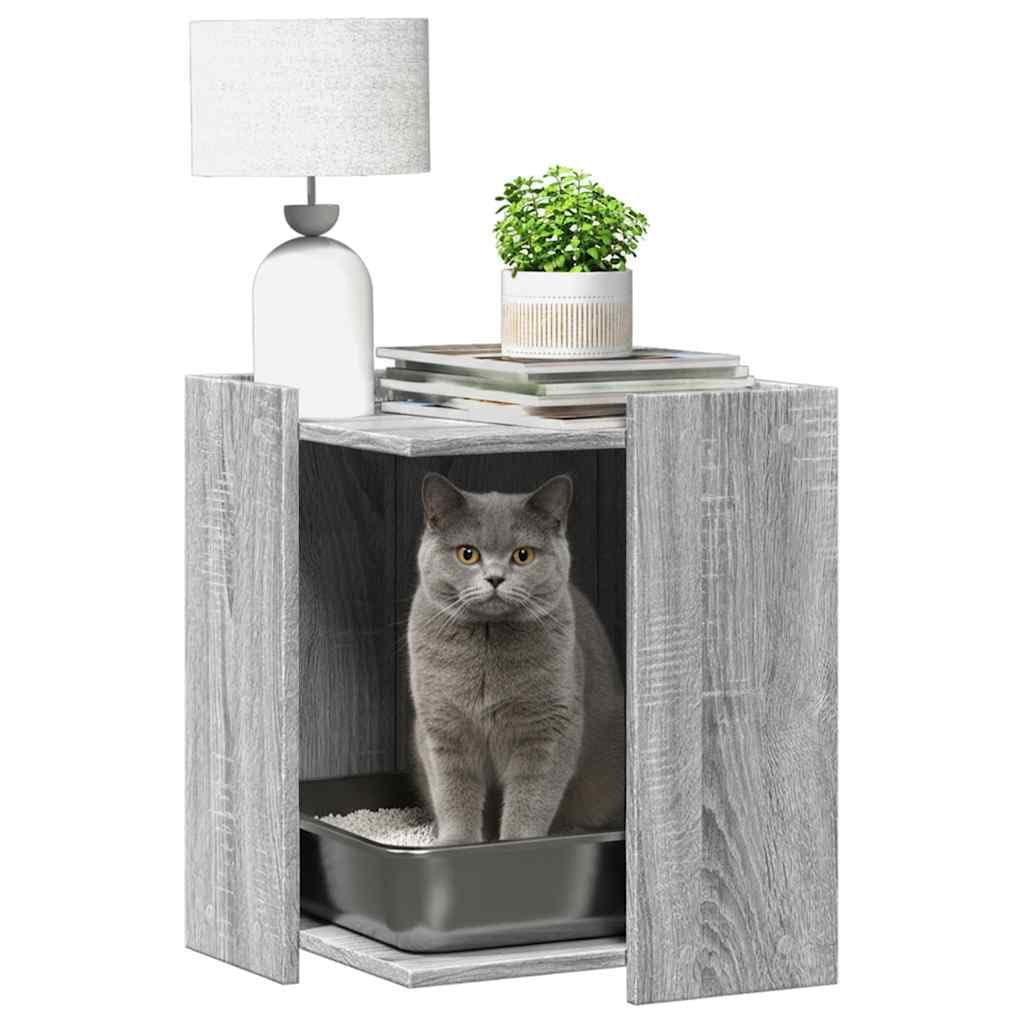 Sonoma Katzenstreu, grau, aus Holz, kompaktes Design mit Beistelltisch und versteckter Aufbewahrung für Katzentoilette oder Katzenbett.