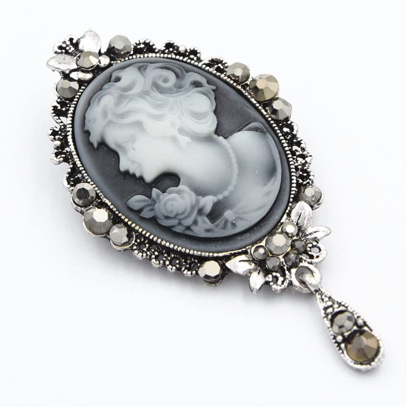 Image of lureme Vintage Elegant Victorian Lady Beauty Cameo with Crystal Brooch Pin (br000017)