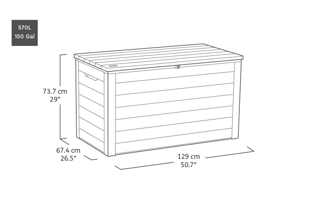 Keter Ontario Aufbewahrungsbox 570L Graphit – Wetterfeste Gartenbox in Holzoptik mit Gasdruckfedern – UV-beständige, abschließbare Kissenbox für Innen- & Außenbereich