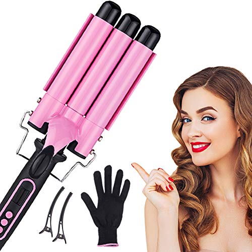 3 Barrel Curling Iron Wand 25mm Hair Waver Curler Iron, 1 inch Ceramic Tourmaline Triple Barrels,Temperature Adjustable crimper hair iron Heats Up Quickly