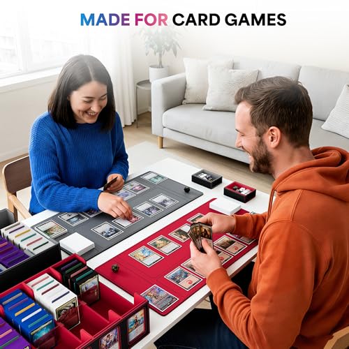 Image of UAONO Trading Card Storage Box with Commander Display;3900+ Card Box for MTG, Removable Cover; 5 Row Case fits MTG TCG Sports Cards 48 Dividers,5 Stoppers,5 Top Loaders,1 Dice Box(Black, Grey)