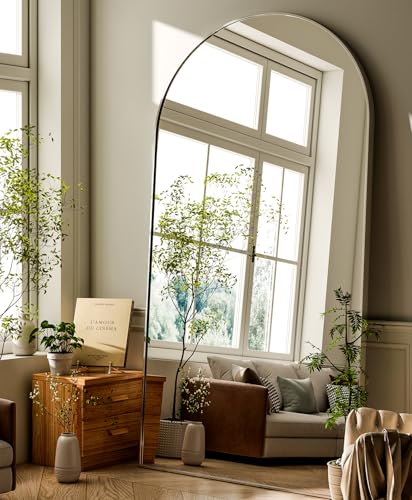 GLSLAND-34x76 inch Wall Mount Arched Full Length Mirror-Aluminum Alloy Frame High Definition-Full Body Mirror for Bedroom or Living Room,Silver