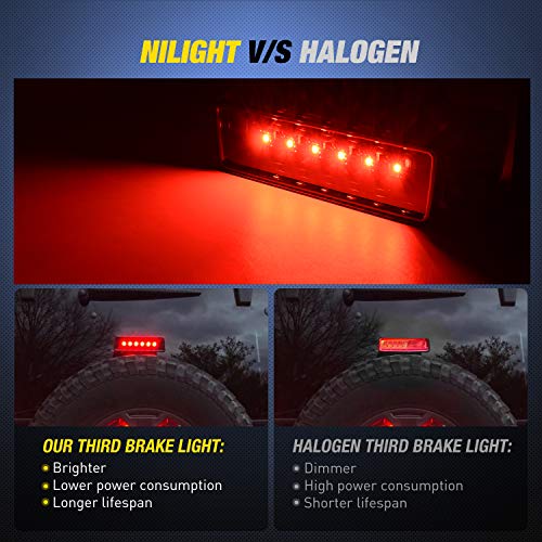 Image of Nilight LED Third Brake Lights High Mount Stop Tail Light with Smoked Lens for 2007-2018 Wrangler JK