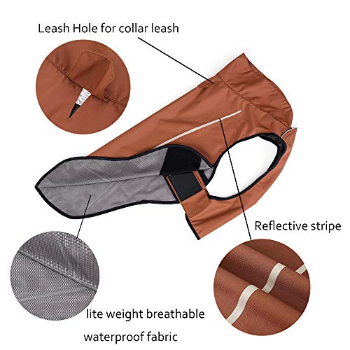 Mile High Life | Dog Raincoat | Adjustable Water Proof Pet Clothes | Lightweight Rain Jacket With Reflective Strip | Easy Step In Closure,Brown,Large #TOP4