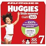 Huggies Size 7 Baby Diapers, Little Movers HuggFit 360° Baby Diapers with 360° Waistband, Size 7 (41+ lbs), 88 Count (2 Packs of 44), Packaging May Vary