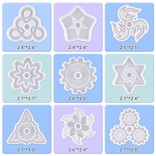Image of NiArt Fidget Spinner Silicone Resin Mold Kit, 9 Molds, 10 Bearings Set | 9 Unique Designs For Epoxy UV Resin Casting, DIY Stress Relief Toys, Crafts & Gifts For Kids And Adults, Make 10 Spinners