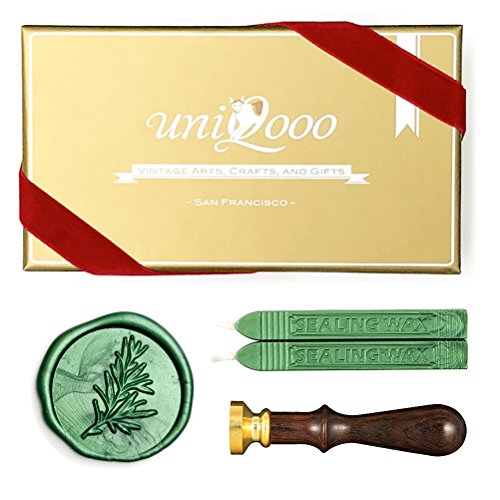 UNIQOOO Botanical Floral Wax Seal Stamp for Wedding Invitation, Gift Wrap, DIY (Rosemary Kit)