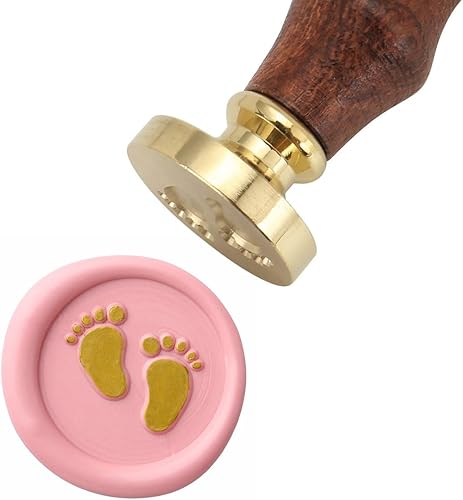 Miniatura 2 de Yoption - Sello de cera para bebé, huellas de bebé, cabeza de latón, mango de madera, sello de sellado para baby shower, fiesta