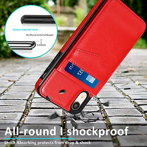 Image of iPhone XR Wallet Case with Credit Card Holder for Women Men PU Leather Wallet Case for iPhone XR Case 6.1 inch (Red)
