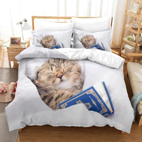 Housse Couette Chat 3D 160x200 Parure Microfibre Facile à Fermer - 3