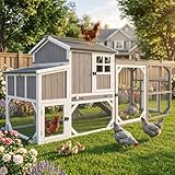 Large Outdoor Chicken Coop with Run & Wheels, 95.3' Wooden Hen House for 3–6 Chickens, 3-Compartment Nesting Box (2 Dividers), Pull-Out Tray, UV-Resistant Roof, Predator-Resistant Wire Mesh
