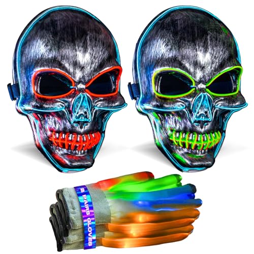 LED Mask,Halloween Costumes with LED Gloves Set,Scary Masks,Glow in Dark
