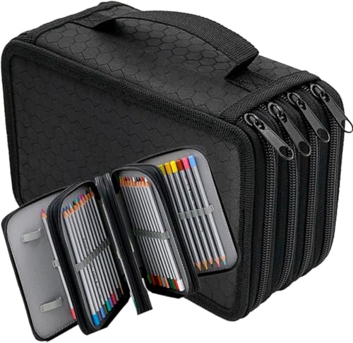 Estojo de lápis Oxford de grande capacidade, quatro camadas, 72 compartimentos, bolsa organizadora de lápis de cor, porta-lápis portátil com alça (COR PRETO)