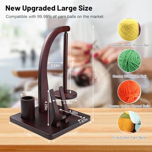 Image of Magnetic Yarn Holder for Knitting and Crocheting, Wooden Yarn Spool Rack with Phone Stand and Crochet Accessories Storage, Anti-Slip Pads, Yarn Ball Holder Spinner for Crocheters Knitting Lovers