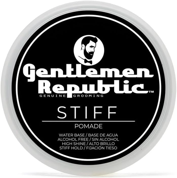 Stiff Pomade for Men - Lightweight Water Based Pomade for High Hold & Shine, Premium Mens Hair Styling Products with No Beeswax - Suitable for Thick Hair, 4oz