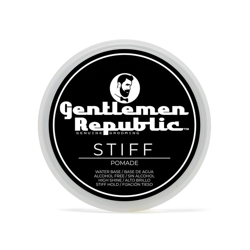 Gentlemen Republic Stiff Pomade for Men - Lightweight Water Based Pomade for High Hold & Shine, Premium Mens Hair Styling Products with No Beeswax - Suitable for Thick Hair, 4oz