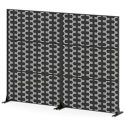 Giantex 2 Panels Metal Privacy Screen, 72''H x 48''W Powder-Coated Decorative Outdoor Fence Panel, Wall Divider for Room Separation, Freestanding Patio Divider for Balcony & Yard (Brick Pattern)