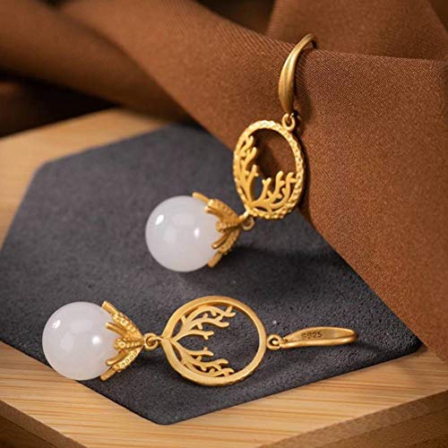 Boucles d'oreilles légères en jade blanc et bois pour oreilles sensibles au style oriental - 3