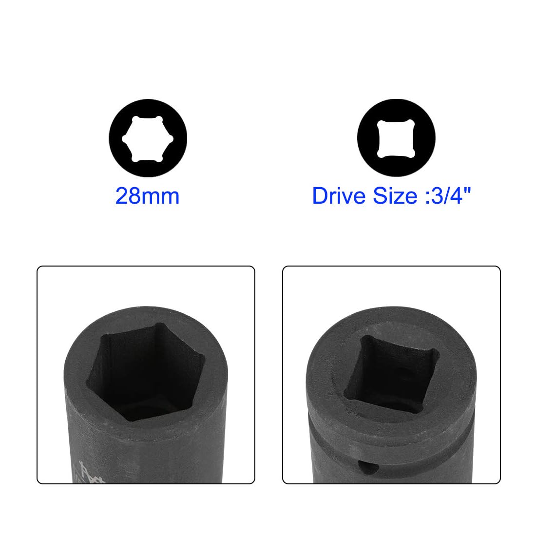 MACHSWON 3/4 Inch Drive - 28mm Deep Impact Socket with 6 Point Design, Heat-Treated Cr-V Steel 78mm Length, Metric Sizes - Image 3