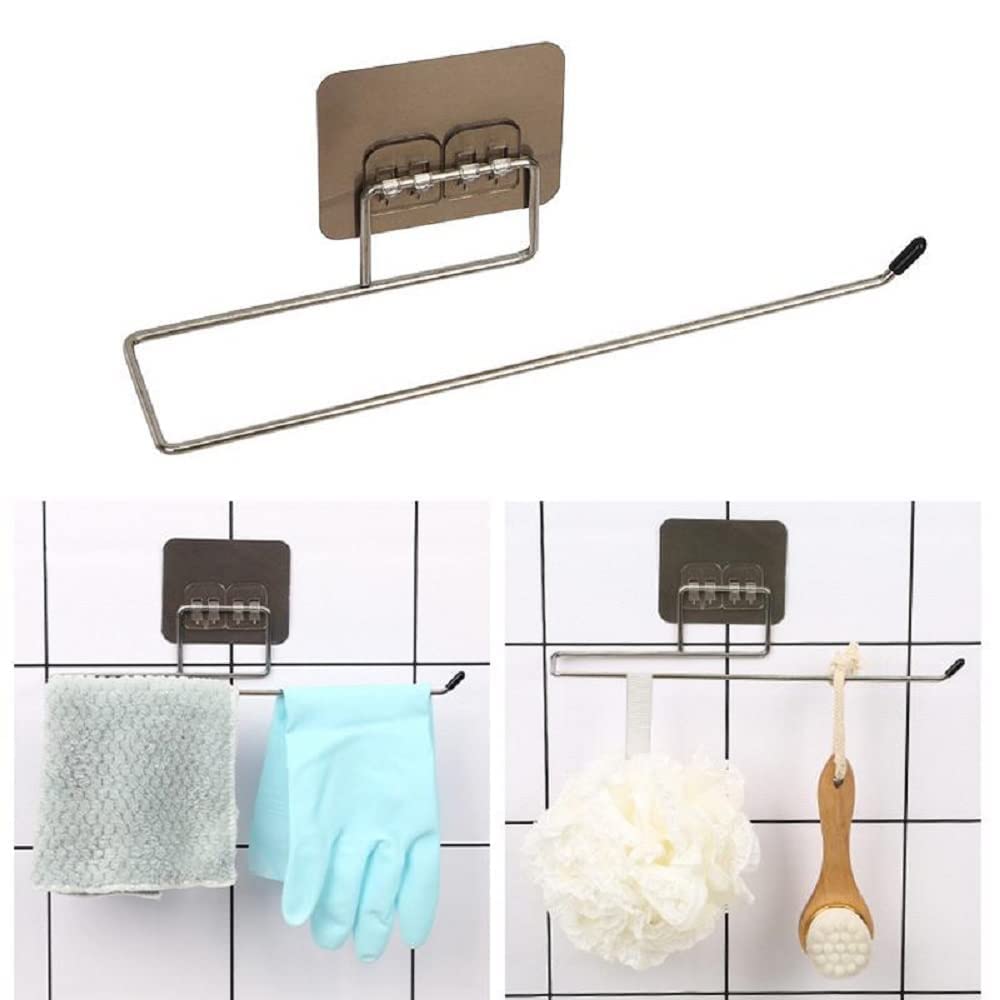 Aezta Stainless Steel No Drill Self Adhesive Toilet Paper Holder/Tissue Paper Stand Towel Bar Hanger Kitchen and Washbasin use 2 Pc