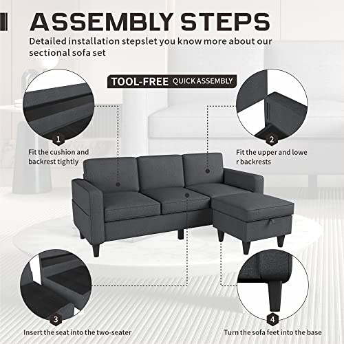 Youmumeub Convertible Sectional Sofa Couch, L-Shaped Couch 3-Seat Sofa With Storage Reversible Chaise, Sectional Couches For Living Room, Apartment And Small Space (Dark Grey) #TOP6
