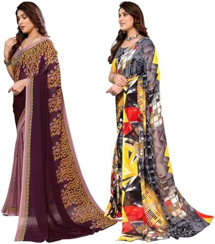 Payal Floral Georgette Saree With Blouse Combo Pack of 2 Combo (Combo_Md_1108_3_1344)_A14564