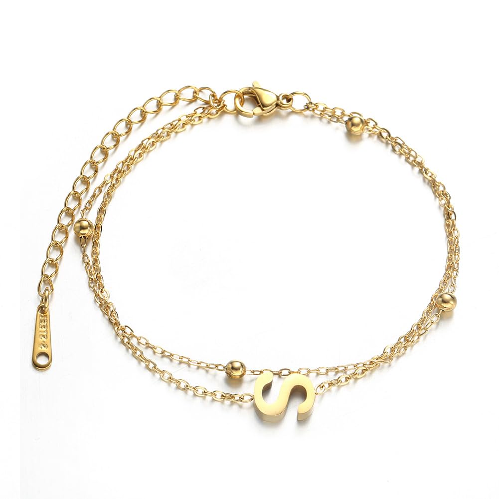 SBI JewelryDainty Gold Initial Letter Bracelet for Women Alphabet Layered Chain Wristlet Gift Wristband Family Friends Birthday Anniversary