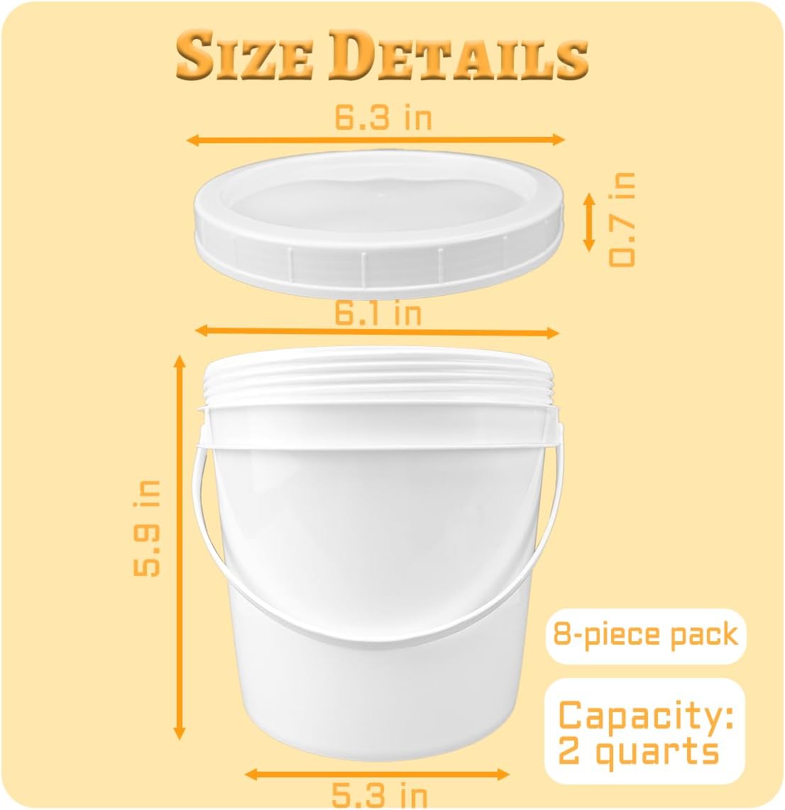8 Pcs Paint Can with Threaded Lid and 2 Stickers,2 Quart Plastic Bucket,1/2 Gallon Bucket,Plastic Buckets with Handles,Paint Containers for Leftover Paint,Paint Storage,Empty Paint Cans