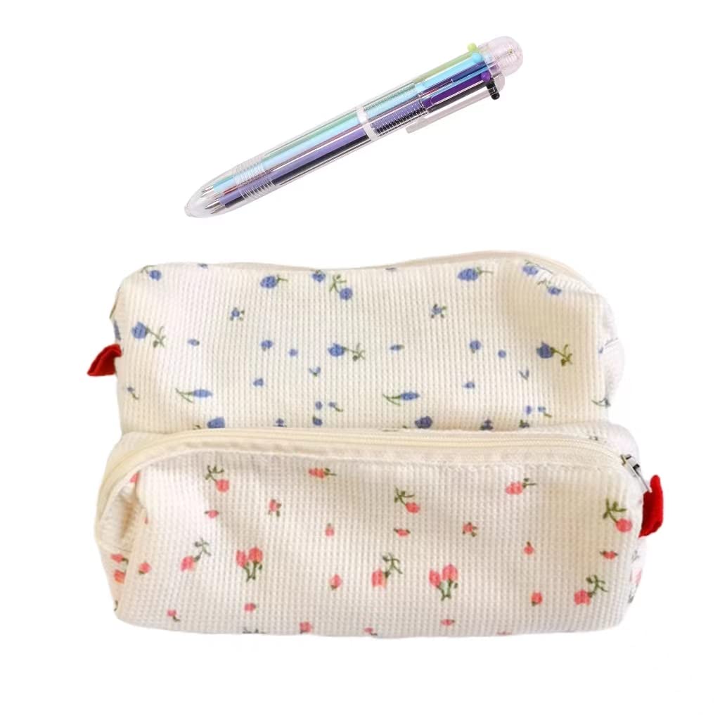 2 Pack Aesthetic Pencil Pouch Creative Floral Style Pencil Case Pens Pouch Bag and A Multicolor Pen Portable Stationery Organization Storage Case Bag
