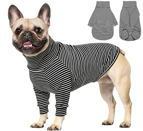 ROZKITCH Dog Fleece Sweater for Small Dogs Male Girl, Lightweight Shirt with Leash Hole, Soft Jumpsuit Loungewear for Indoor Outdoor Dailywear for Pug, Shih Tzu, Cocker Spaniel Blackwhite S