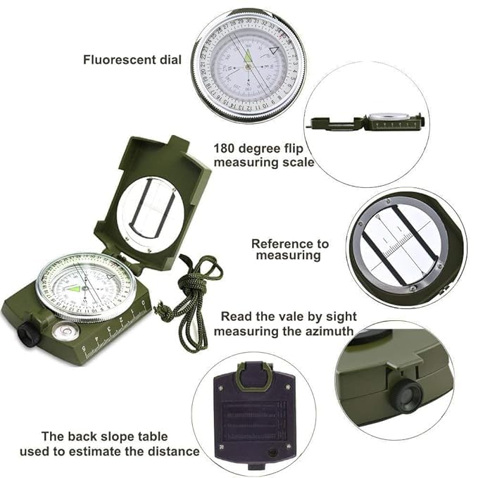 Image of URBAN BOX (Device of C) Professional High Accuracy Metal Waterproof Military Compass for Directions (8 X 6.5 X 3 Cm, Green)