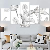 SIGNWIN 5 Panel Canvas Wall Art Modern Art Decorative Elements Fun Illustrations Leaves Multicolor Patterns for Home Decorations Ready to Hang - 60