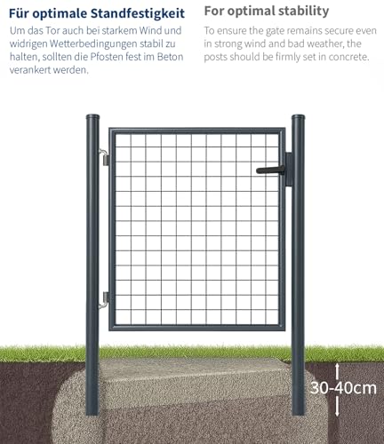 ATTAS Gartentor Metall | 100x100, anthranzit, inkl. Schloss und 3 Schlüssel abschließbar| Zauntür, Gartentür für Doppelstabmattenzaun Tor, Zauntor Metall, Hoftor, Rund