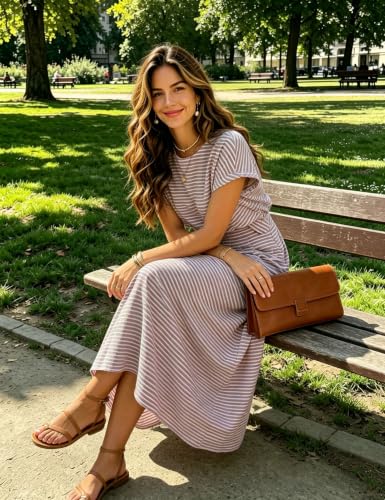 Image of Zontroldy Women's Summer 2 Piece Outfits Striped Skirt Sets Cap Sleeve Crop Top Midi Dress Matching Travel Outfits