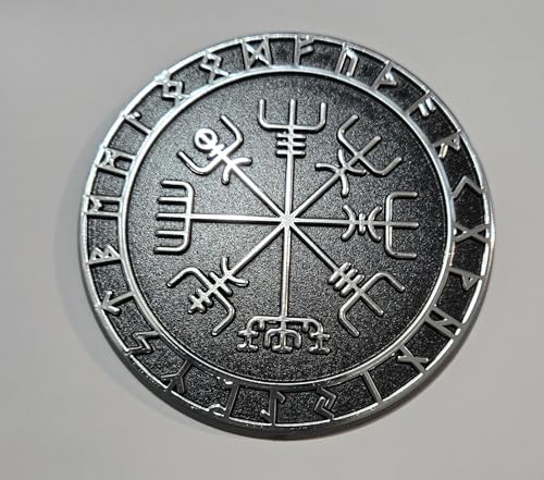 Image of Viking Vegvisir Compass Nordic wayfinder Black Chrome Plastic car Emblem Decal 3D Sticker