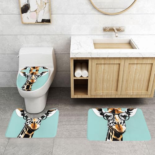 Tapis de bain girafe avec lunettes absorbant et durable