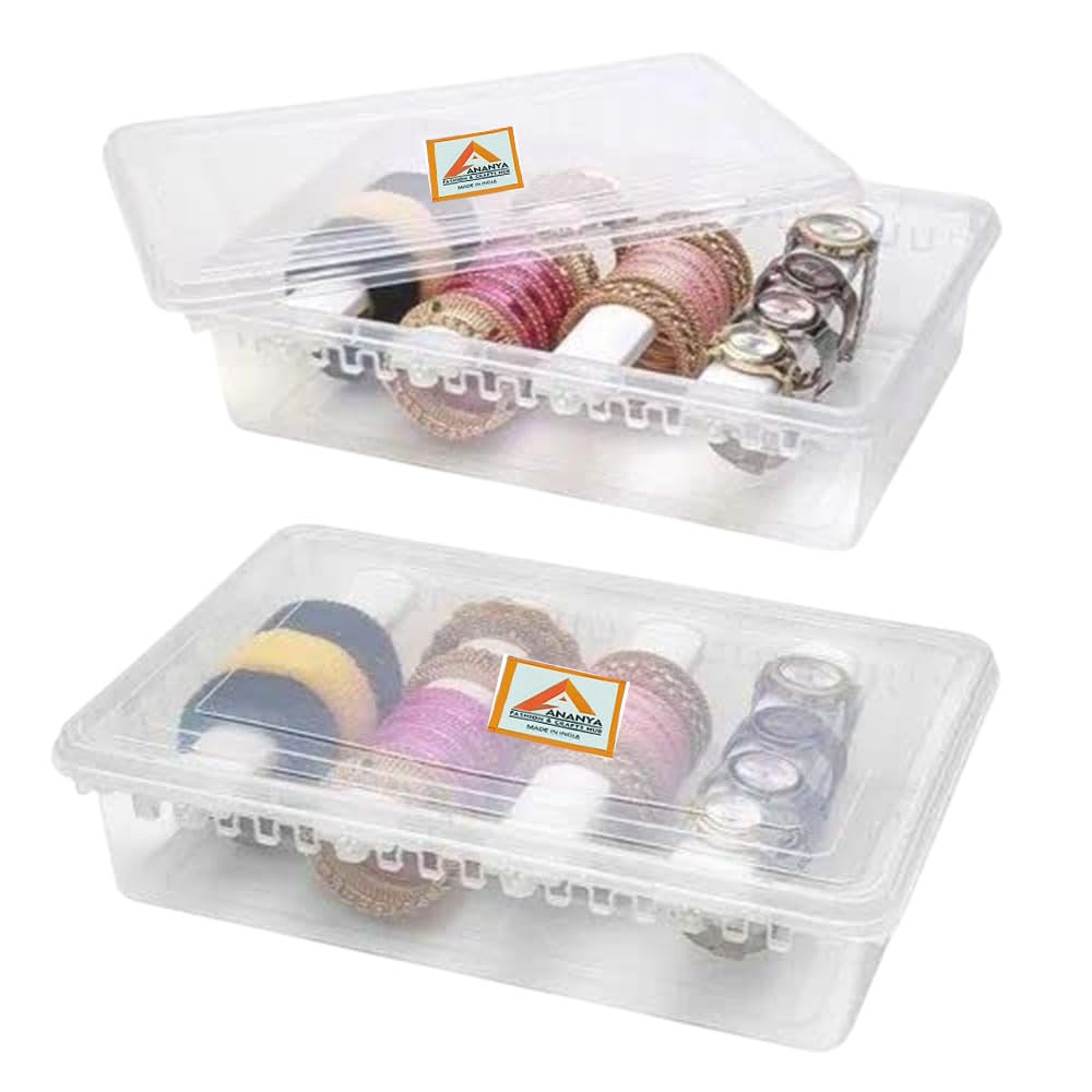 Ananya Fashion & Crafts Hub Women's Transparent Plastic Bangles Box For With Adjustable 4 Rods | Multipurpose Jewellery Storage Boxes & Bangles Organizers For Travel, Chudi, Bracelet, Watches, Jewellery, Bride, Return Gift- Pack Of 1