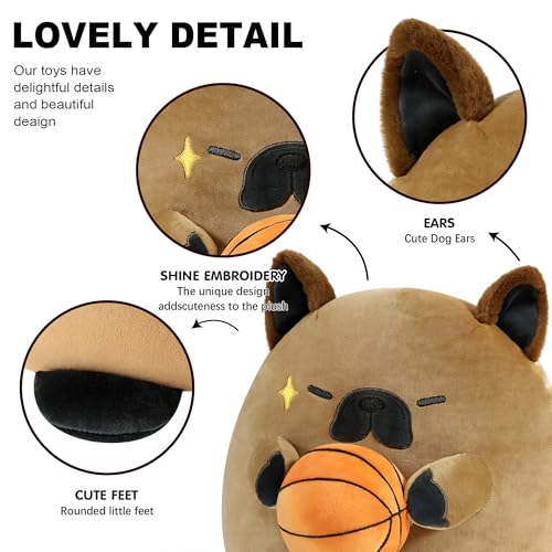 shownicer Plüschtier Französische Bulldogge Hund Kuscheltier Mit Basketball Stofftier Kawaii Hund Plüsch Kissen Spielzeug Hund Wurfkissen Geschenk für Kinder Jungen 3+ Jahre (Hund & Basketball, 35cm)