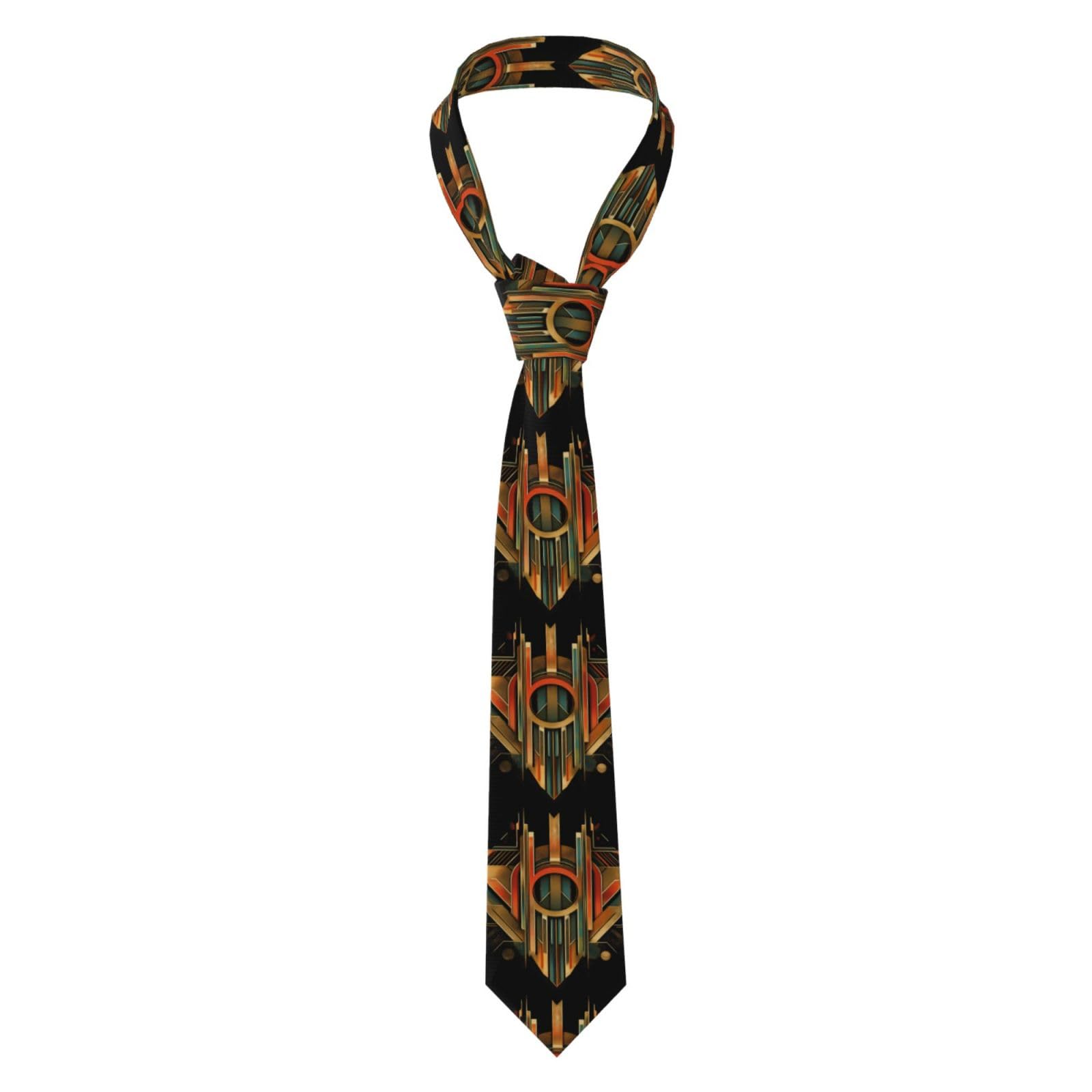 Wzywhj Men's Black Symmetrical Art Deco Font Pattern Silk Formal Suit Tie, Suitable For Daily Use And Business Gatherings Necktie