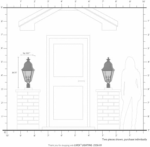 Miniatura 7 de Livex 2556-01 - Farol transitorio con tres luces post-top de Amwell Collection acabado, 10.50 pulgadas, latón antiguo