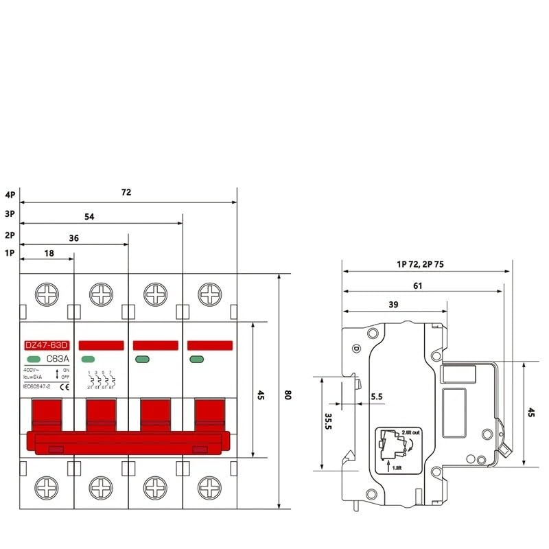 AC Circuit Breakers 1P 2P 3P 4Poles 6A/10A/16A/20A/32A/40A/50A/63A/100A/125A MCB Home Electric Power Protector Main Switch(2P,10A)