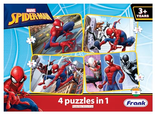 Image of Frank Spider-Man 4 Puzzles in 1 | Set of 4 Jigsaw Puzzles, 63 Pieces Each | Fun and Challenging Brain Booster Games for Kids Age 3, 4, 5 and Above | Puzzle for Focus, Memory, and Gifts for Kids