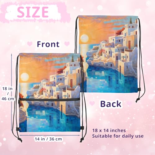 Budxapjw City Architecture Drawstring Bag for Women Men Sea Scene Waterproof Drawstring Backpack 14"×18" for Sports Gym Travel Swimming Beach Yoga Camping2