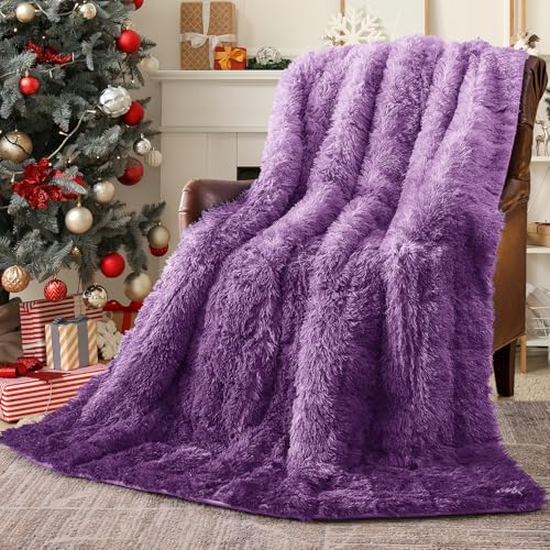 Image of yescool Weighted Blanket for Adults (15 lbs, 60 inch x 80 inch, Eggplant) Heavy Blanket for Sleeping Perfect for 140-160 lbs, Queen Size Faux Fur Blanket with Premium Glass Bead, Machine Washable